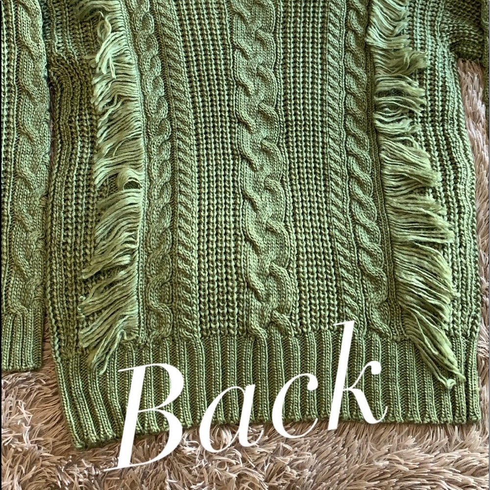 Knotted Fringe Olive Green Sweater - Picture 3 of 7